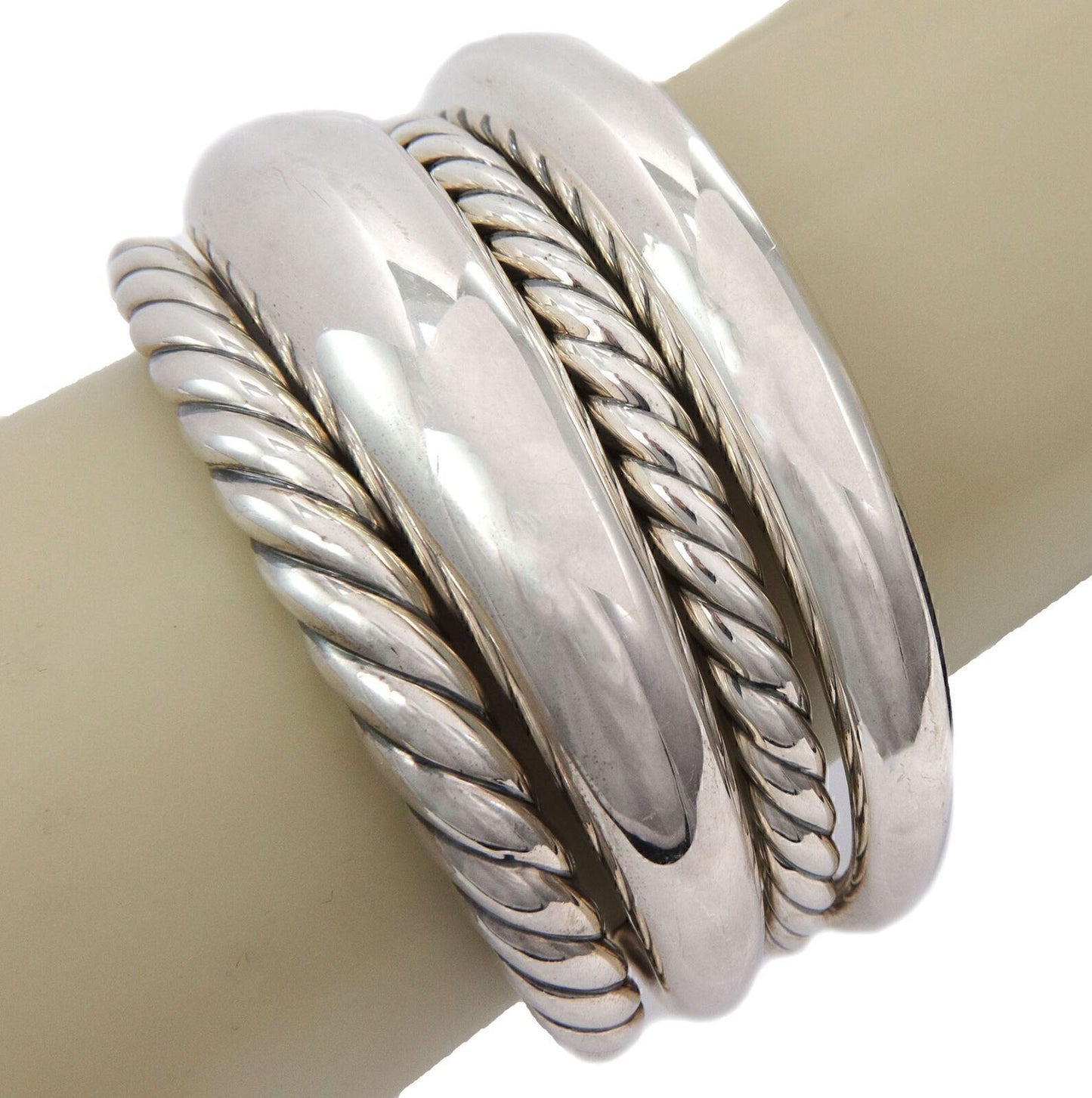 David Yurman Pure Form 4 Row Sterling Silver 42mm Wide Cuff Bracelet