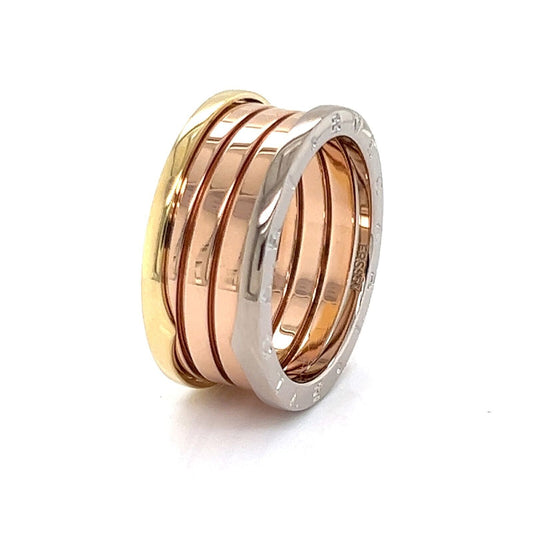 Bvlgari B.zero1 Three Band 18k Rose White & Yellow Gold Ring - Size 10.5