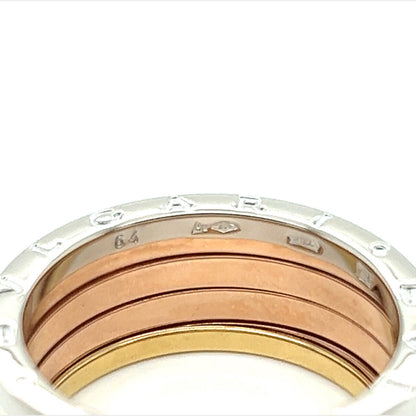 Bvlgari B.zero1 Three Band 18k Rose White & Yellow Gold Ring - Size 10.5