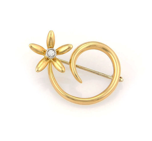 Asprey of London 18K Gold Diamond Daisy Spiral Pin Brooch