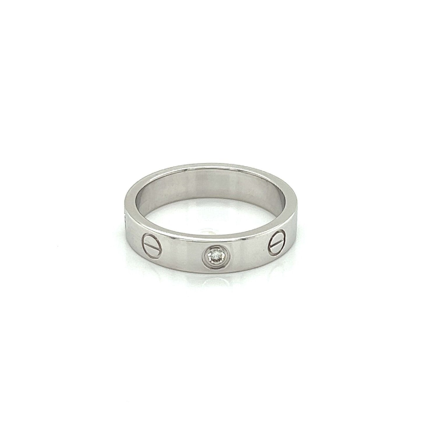 Cartier Mini Love 1 Diamond 18k White Gold Band Ring w/Cert - Size 4.5