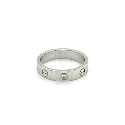 Cartier Mini Love 1 Diamond 18k White Gold Band Ring w/Cert - Size 4.5