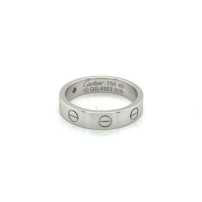 Cartier Mini Love 1 Diamond 18k White Gold Band Ring w/Cert - Size 4.5