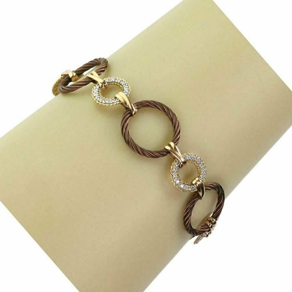 Charriol Diamond Stainless Steel & 18k Gold Circle Link Toggle Bracelet