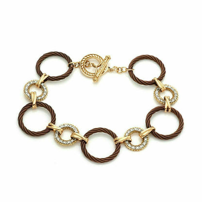 Charriol Diamond Stainless Steel & 18k Gold Circle Link Toggle Bracelet