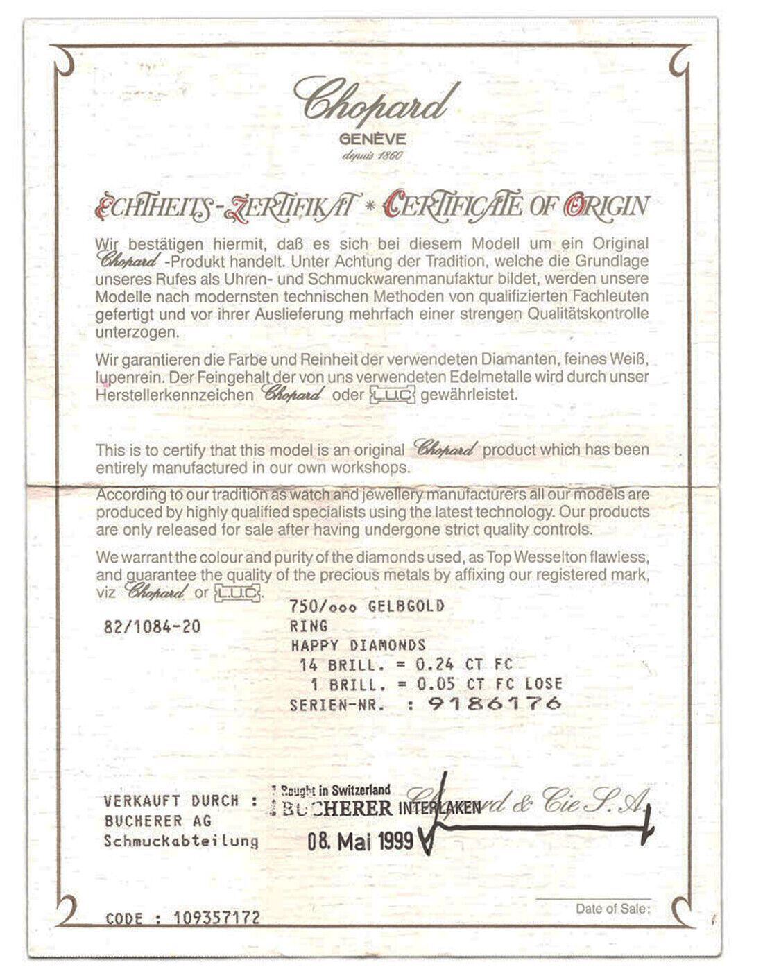 Chopard Happy Diamond 18k Yellow Gold Diamond Bezel Heart Ring w/cert - Size 5