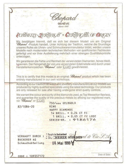 Chopard Happy Diamond 18k Yellow Gold Diamond Bezel Heart Ring w/cert - Size 5