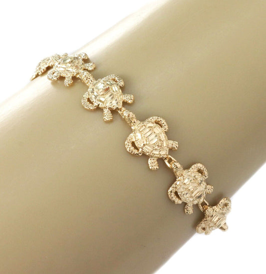 All Around Turtle Charm Link 14k Yellow Gold Bracelet