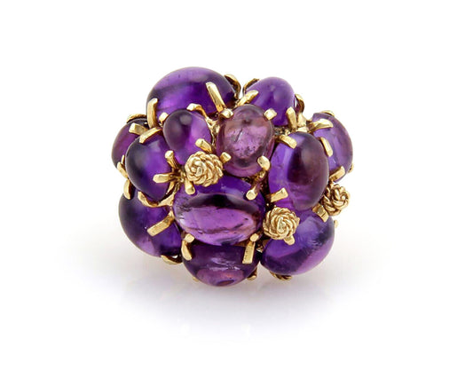 Amethyst Cabochon 14k Yellow Gold Cluster Ring - Size 6