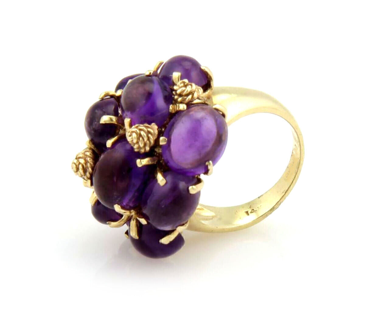 Amethyst Cabochon 14k Yellow Gold Cluster Ring - Size 6