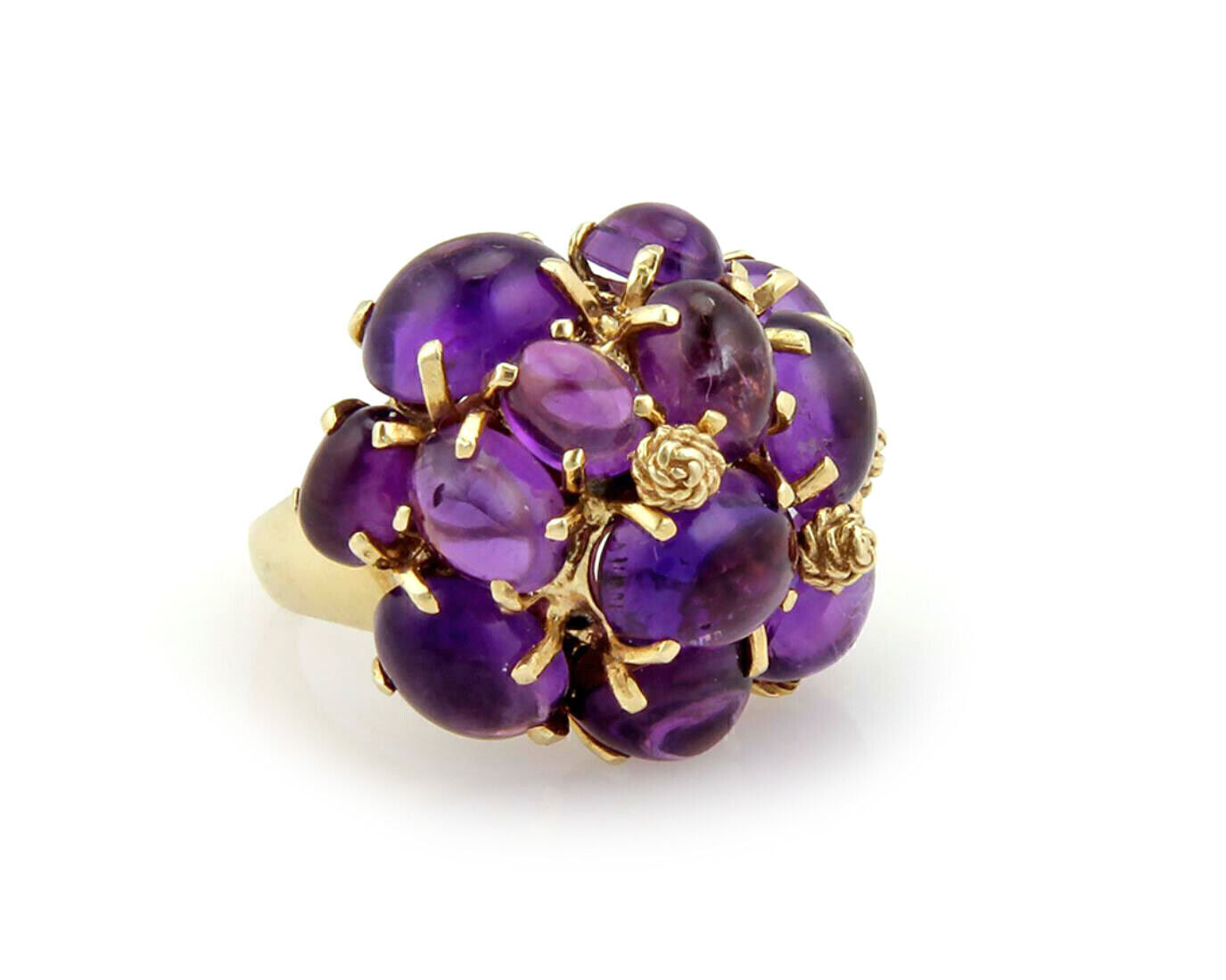 Amethyst Cabochon 14k Yellow Gold Cluster Ring - Size 6