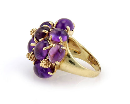 Amethyst Cabochon 14k Yellow Gold Cluster Ring - Size 6