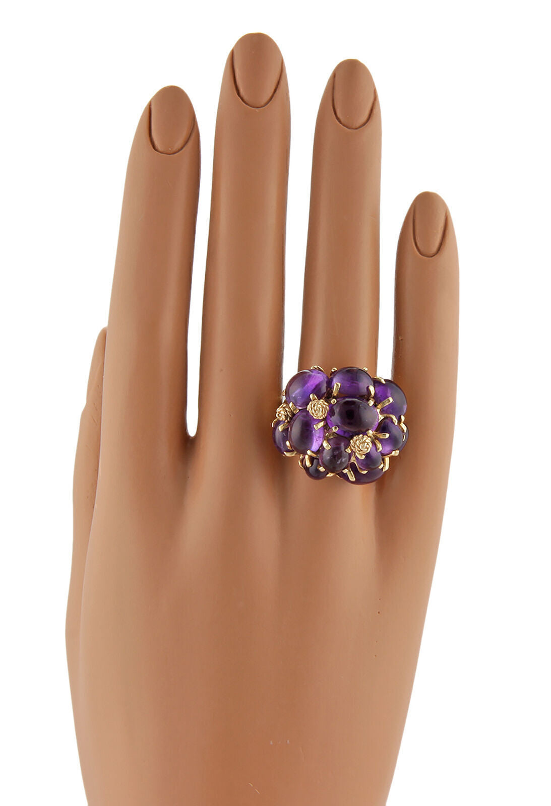 Amethyst Cabochon 14k Yellow Gold Cluster Ring - Size 6