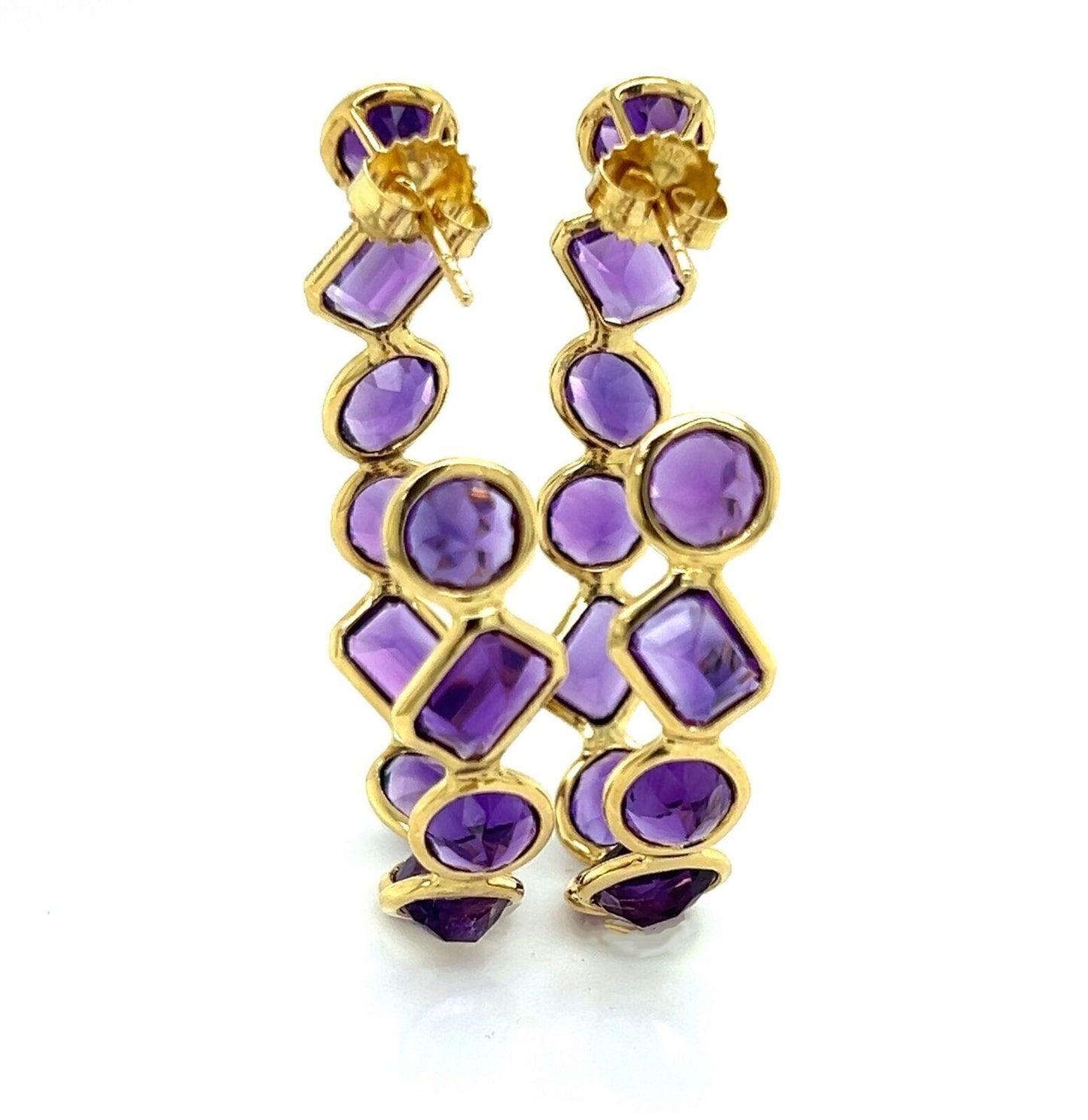 Amethyst Oval Bezel Set 18k Yellow Gold Inside Out Hoop Earrings