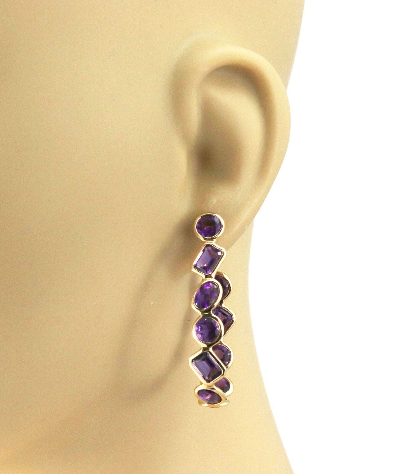 Amethyst Oval Bezel Set 18k Yellow Gold Inside Out Hoop Earrings