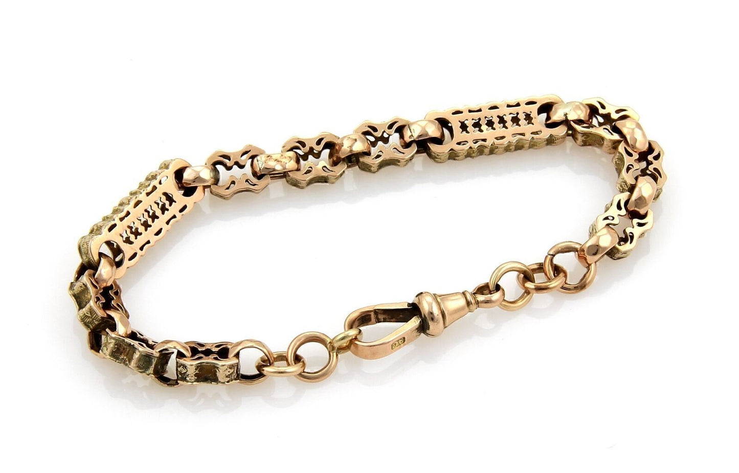 Antique 9k Rose Gold Engraved Link Bracelet