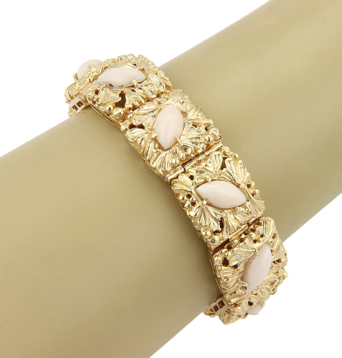 Angel Skin Coral Floral 14k Yellow Gold  Square Link Bracelet