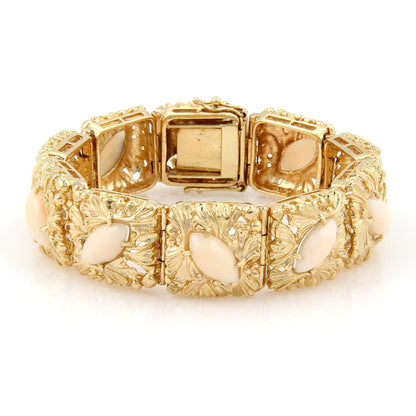 Angel Skin Coral Floral 14k Yellow Gold  Square Link Bracelet