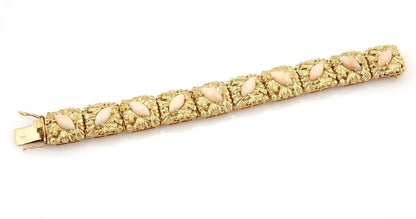 Angel Skin Coral Floral 14k Yellow Gold  Square Link Bracelet