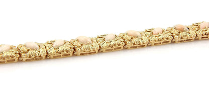 Angel Skin Coral Floral 14k Yellow Gold  Square Link Bracelet