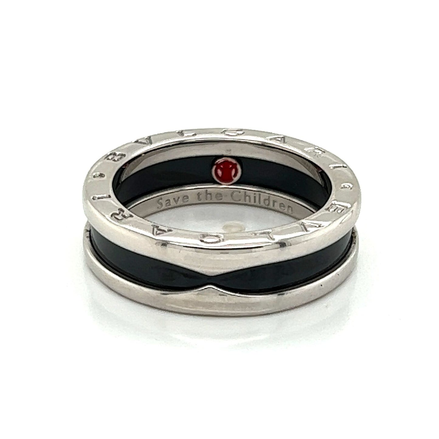 Bvlgari B.zero1 Save The Children Black Ceramic Sterling Silver Ring - Size 7.75