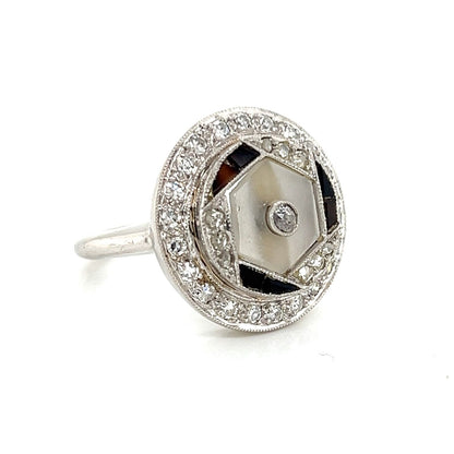 Bayard Brogan Diamond Camphor Glass & Onyx 14k White Gold Ring - Size 6