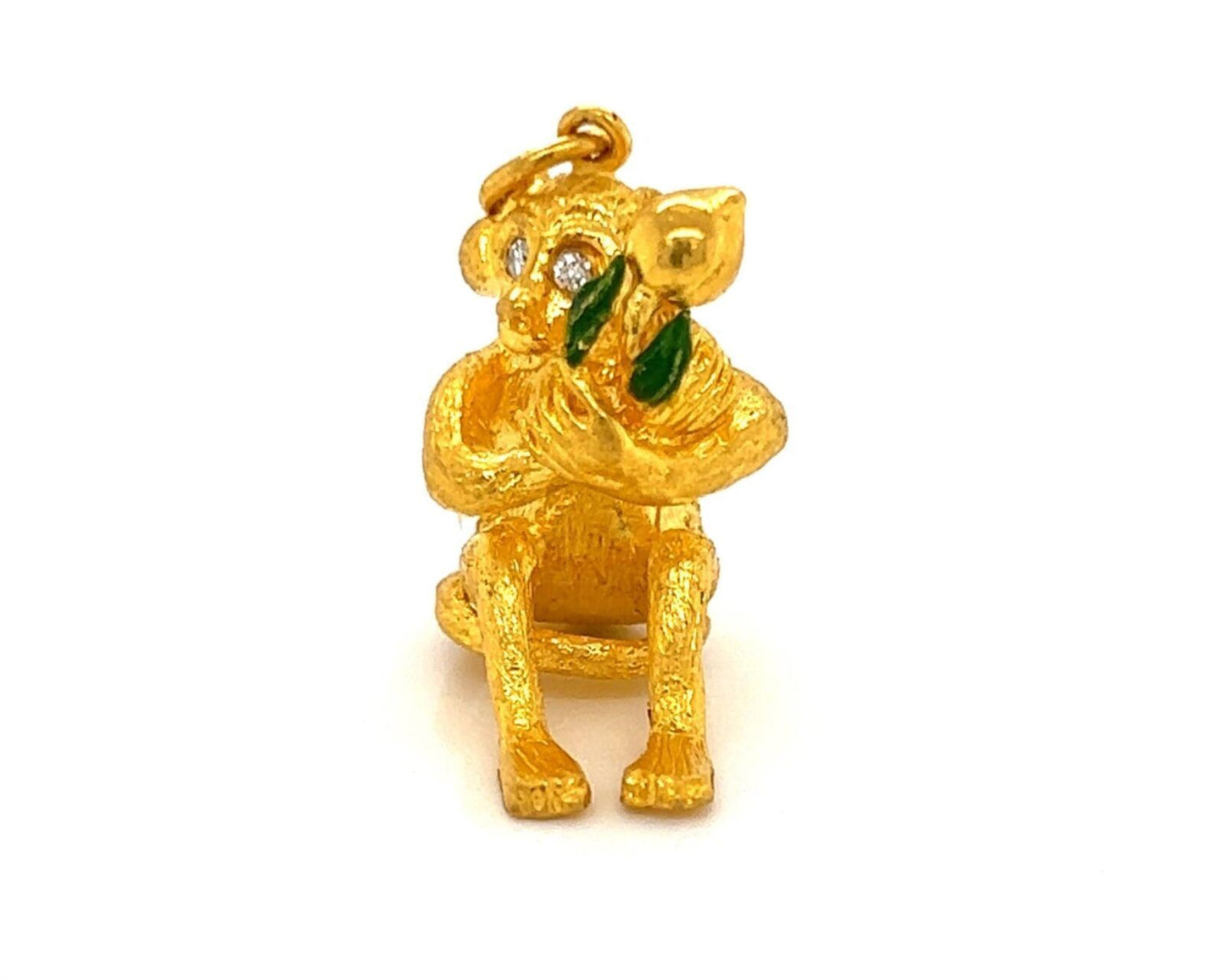 Diamond Enamel Solid 24k Gold Full Figure Monkey Charm Pendant