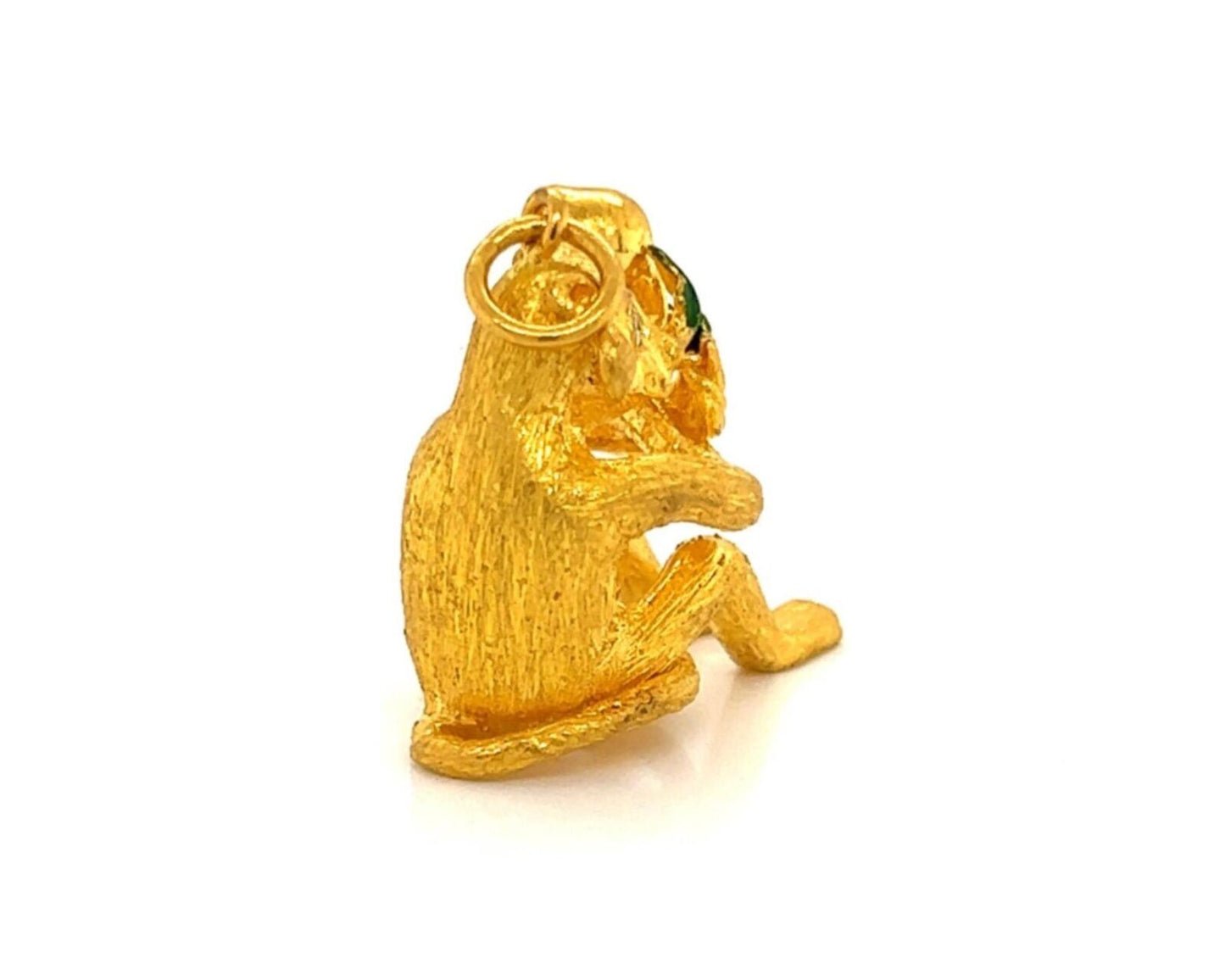 Diamond Enamel Solid 24k Gold Full Figure Monkey Charm Pendant