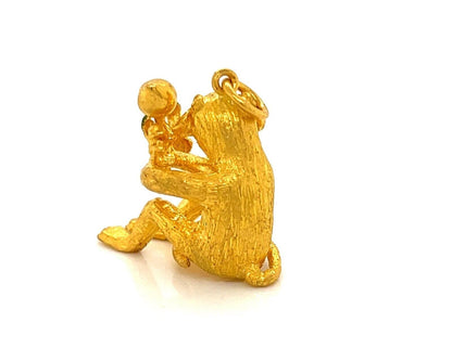 Diamond Enamel Solid 24k Gold Full Figure Monkey Charm Pendant