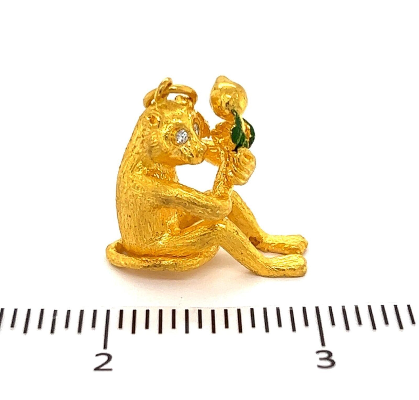 Diamond Enamel Solid 24k Gold Full Figure Monkey Charm Pendant