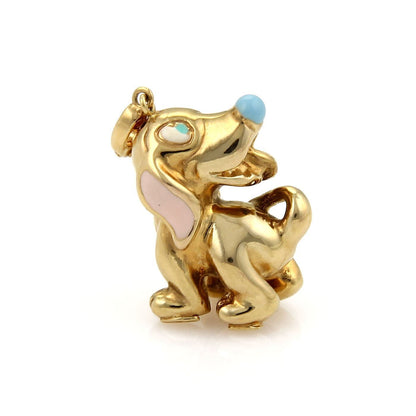 Artlines 18k Yellow Gold Enamel Dog Charm Pendant