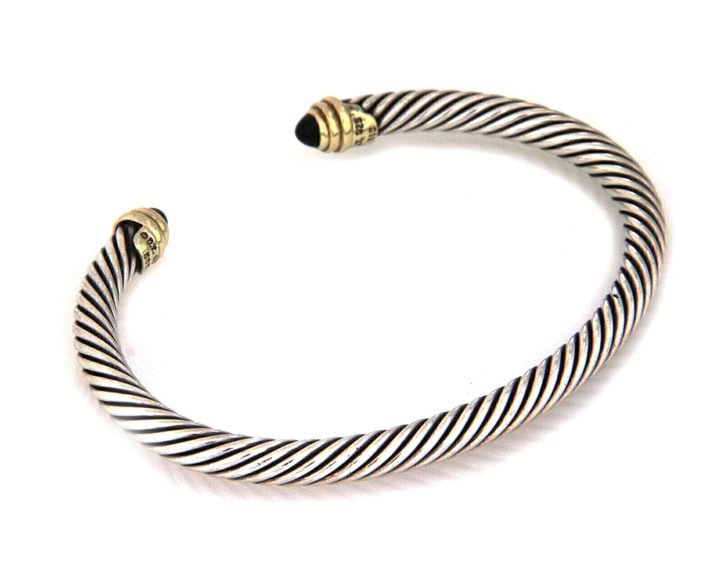 David Yurman Onyx Sterling Silver 14k Yellow Gold 5mm Cable Cuff Bracelet