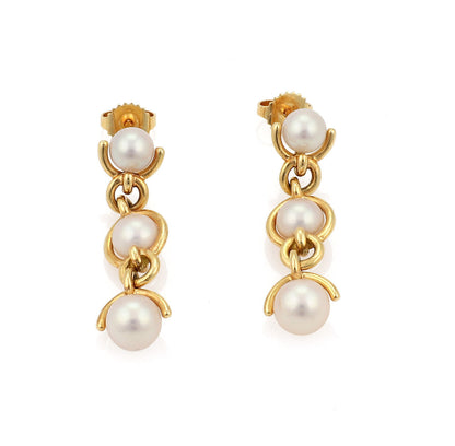 Tiffany & Co. 18k Yellow Gold 3 Pearls Dangle Earrings