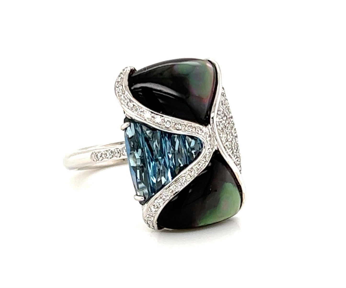 Bellarri Diamond Topaz Mother of Pearl 18k White Gold Ring - Size 7