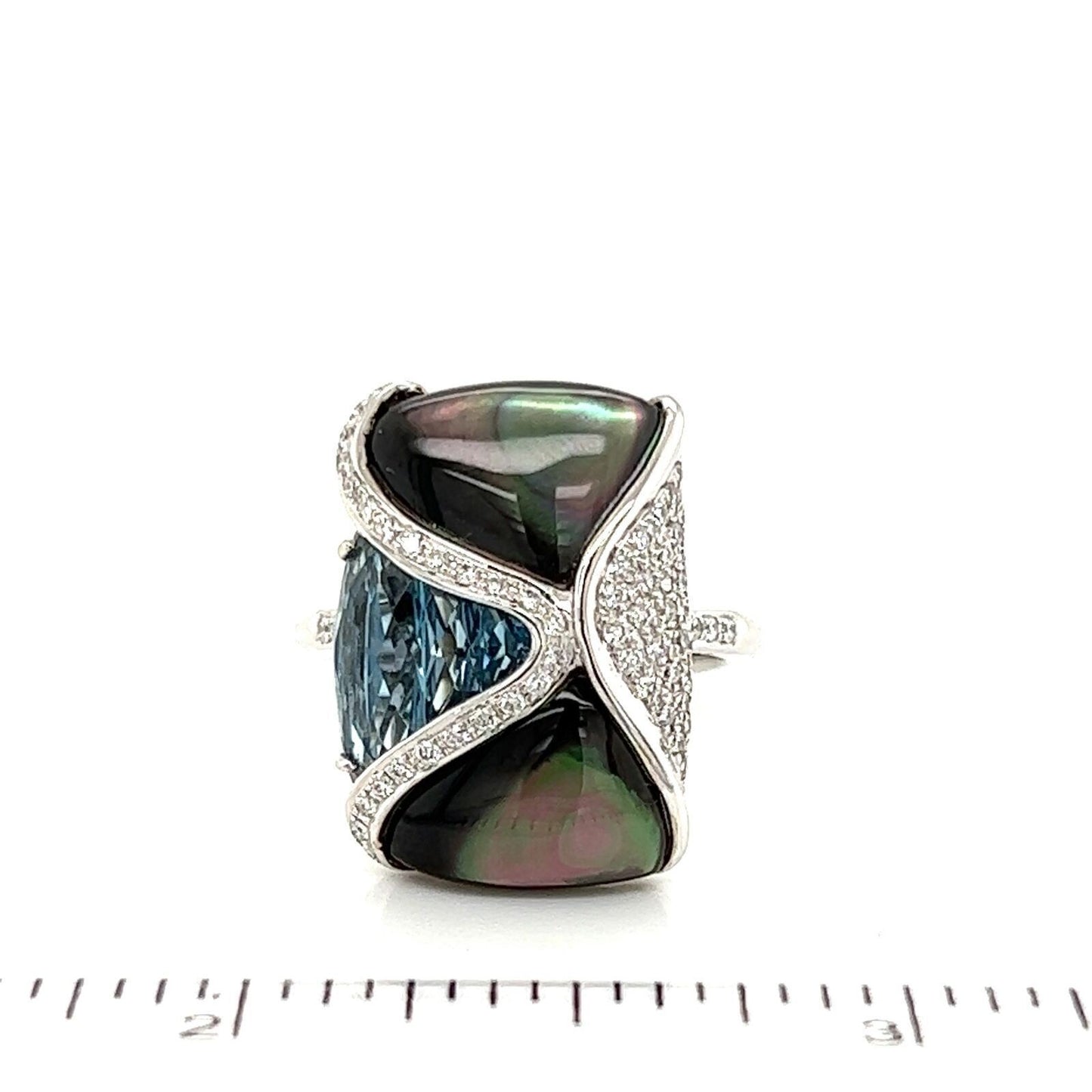 Bellarri Diamond Topaz Mother of Pearl 18k White Gold Ring - Size 7