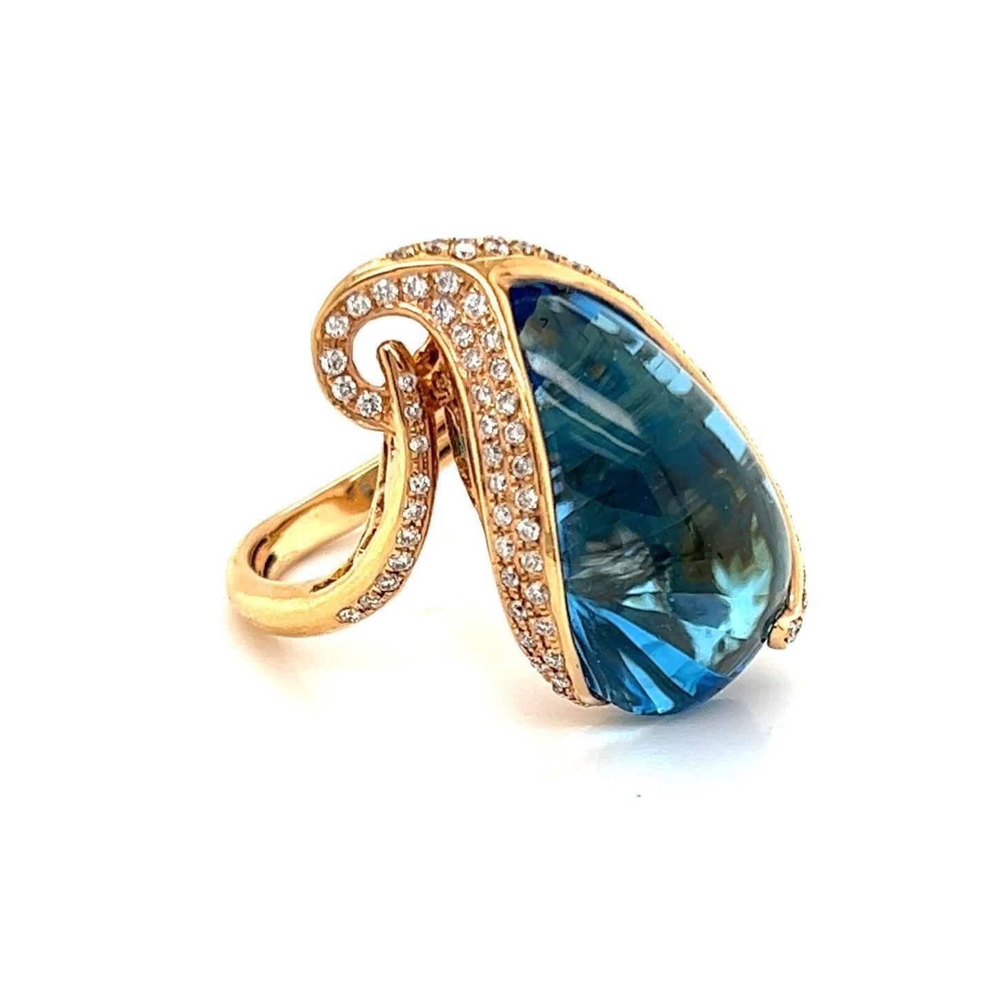 Bellarri 21.48ct Diamond Blue Topaz 18k Rose Gold Fancy Cocktail Ring - Size 7