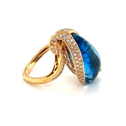 Bellarri 21.48ct Diamond Blue Topaz 18k Rose Gold Fancy Cocktail Ring - Size 7