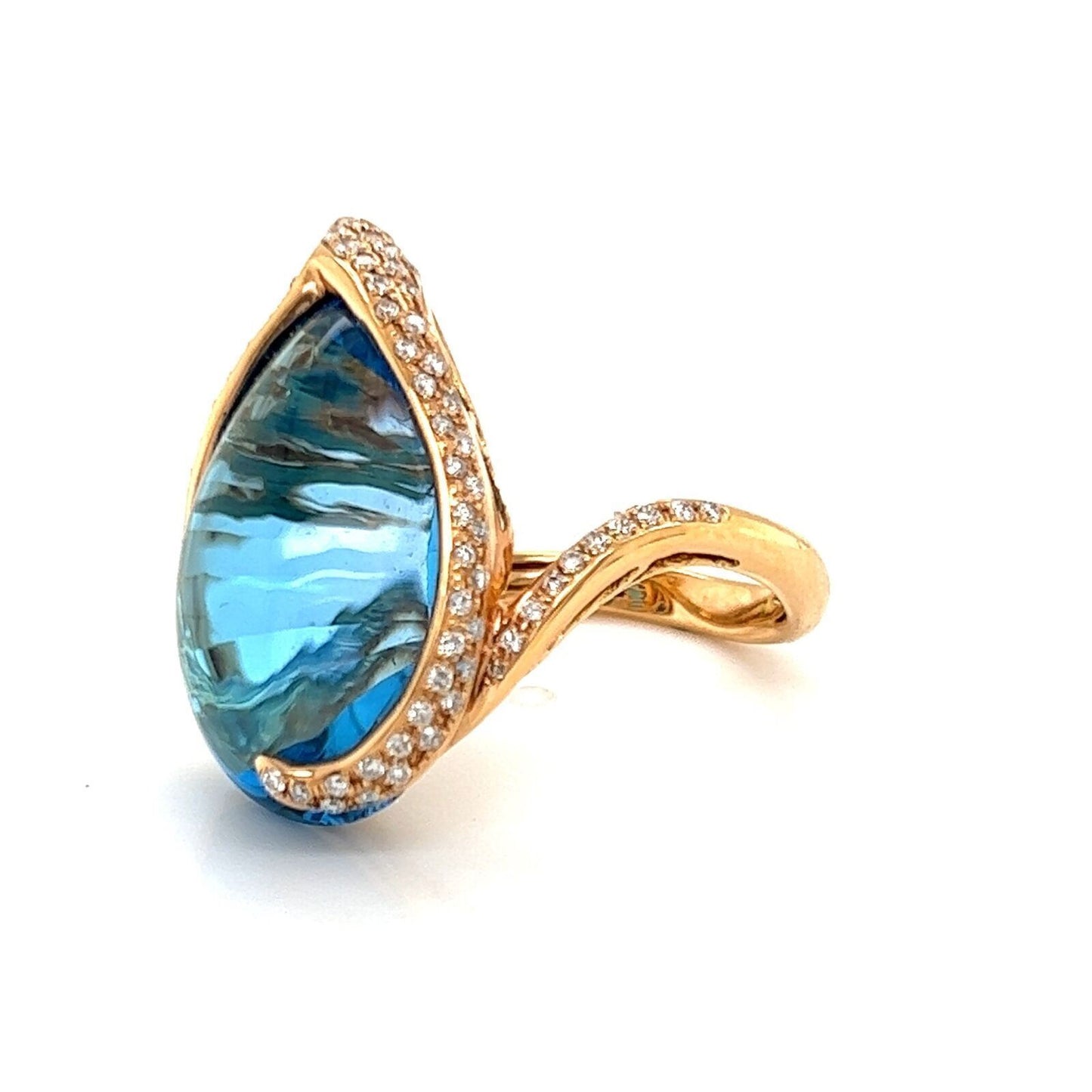 Bellarri 21.48ct Diamond Blue Topaz 18k Rose Gold Fancy Cocktail Ring - Size 7