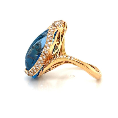 Bellarri 21.48ct Diamond Blue Topaz 18k Rose Gold Fancy Cocktail Ring - Size 7