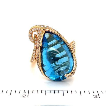 Bellarri 21.48ct Diamond Blue Topaz 18k Rose Gold Fancy Cocktail Ring - Size 7