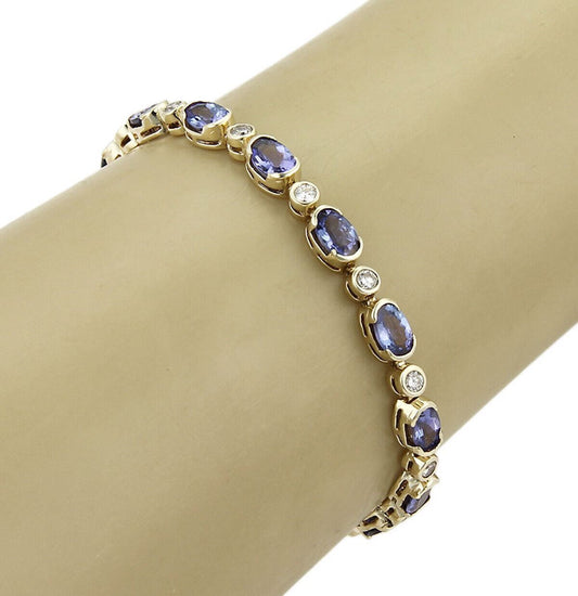 Bezel Set Tanzanite & Diamond 14k Yellow Gold Bracelet