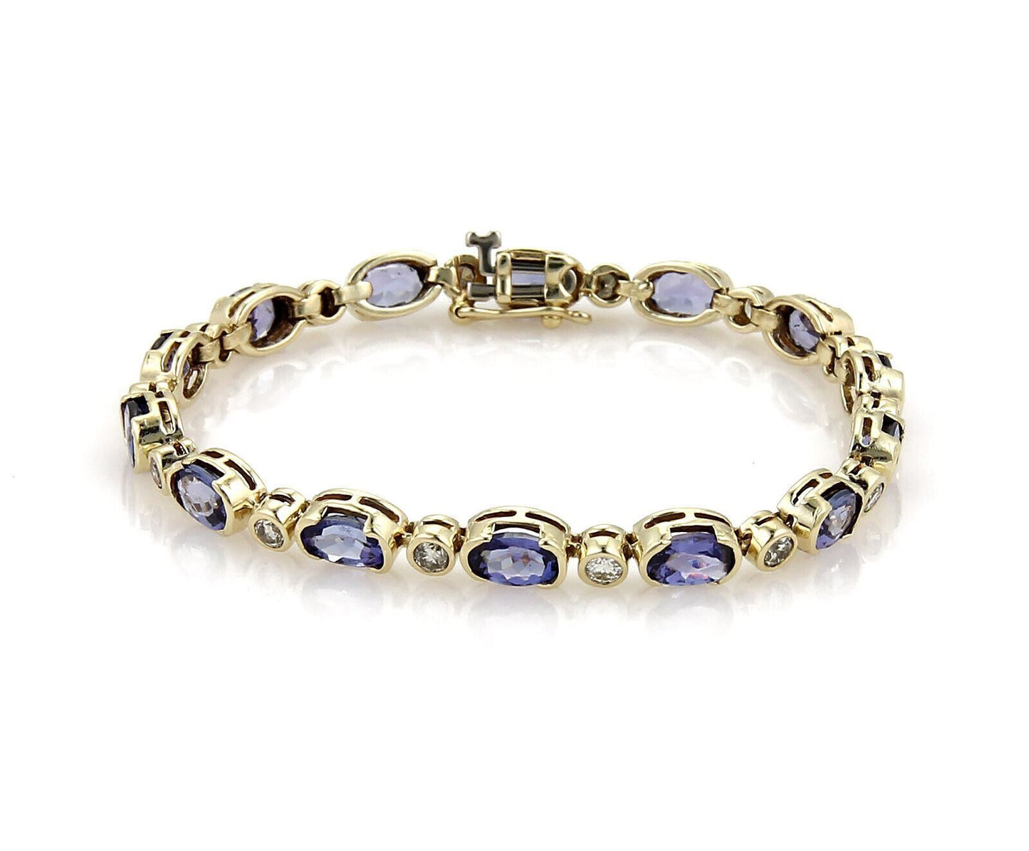 Bezel Set Tanzanite & Diamond 14k Yellow Gold Bracelet