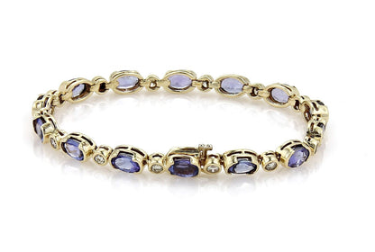 Bezel Set Tanzanite & Diamond 14k Yellow Gold Bracelet