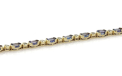 Bezel Set Tanzanite & Diamond 14k Yellow Gold Bracelet