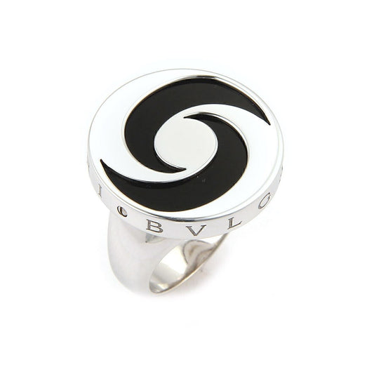 Bvlgari Onyx Spinning Optical 18k White Gold & Stainless Steel Ring - Size 6.5