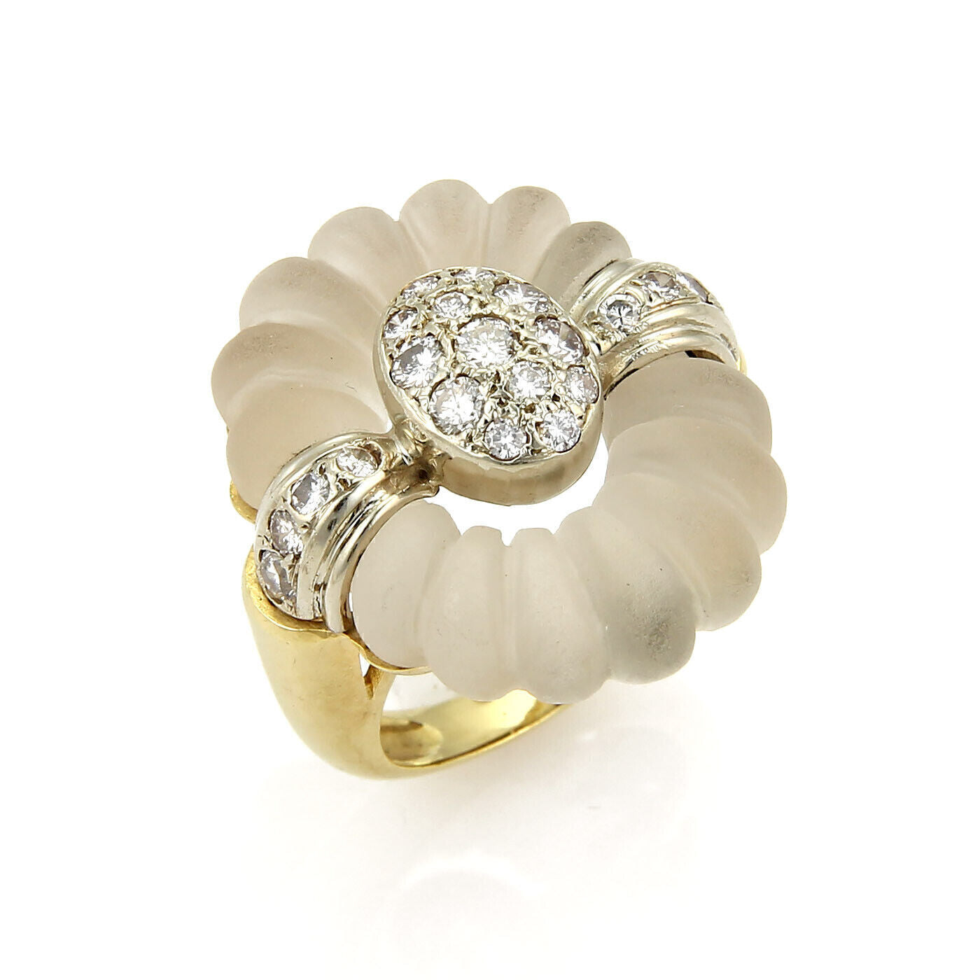 Camphor Frosted Crystal & Diamonds 14k Two Tone Gold Ring - Size 5.5