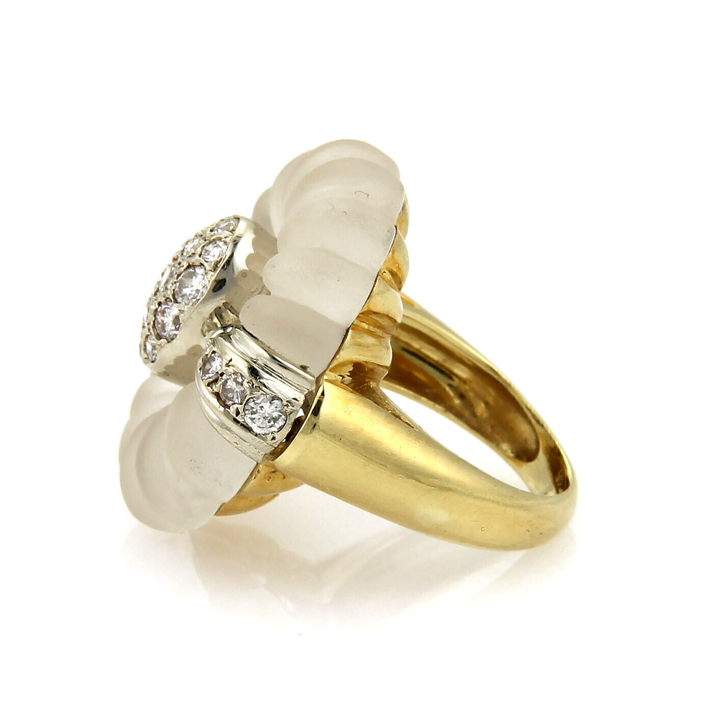 Camphor Frosted Crystal & Diamonds 14k Two Tone Gold Ring - Size 5.5