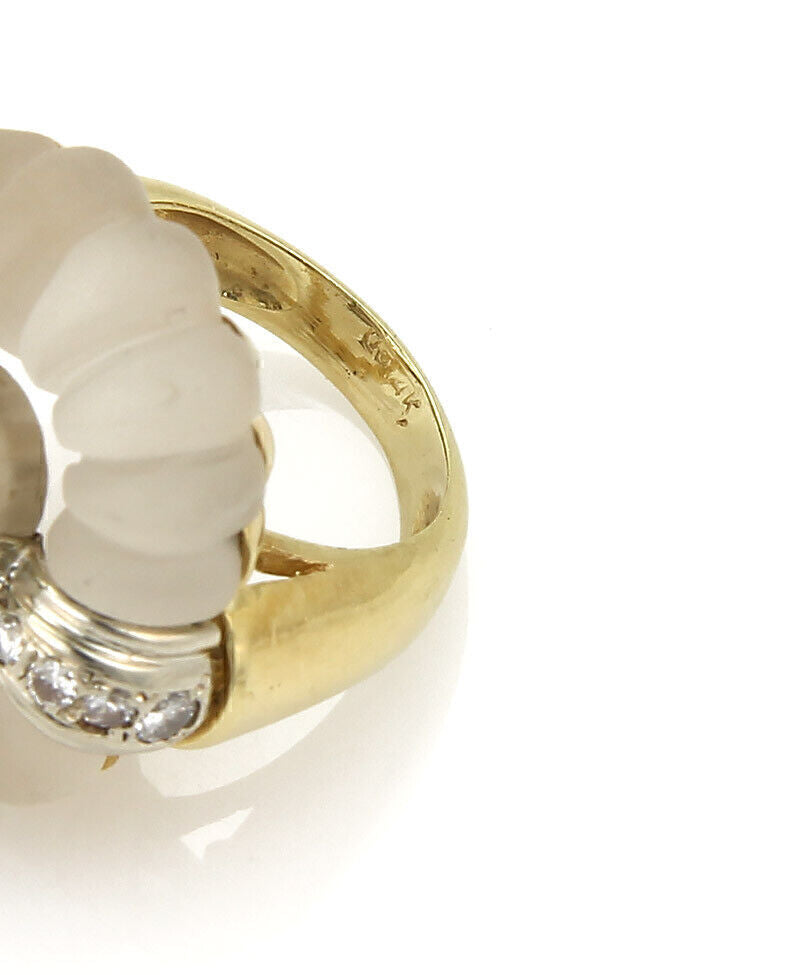 Camphor Frosted Crystal & Diamonds 14k Two Tone Gold Ring - Size 5.5