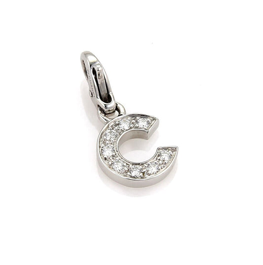 Chanel 18k White Gold Diamond C Logo Charm Pendant