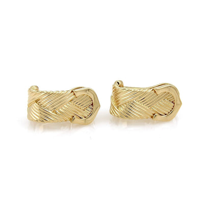 Cartier Double C Diamond Basket Weave 18k Yellow Gold Earrings w/Paper